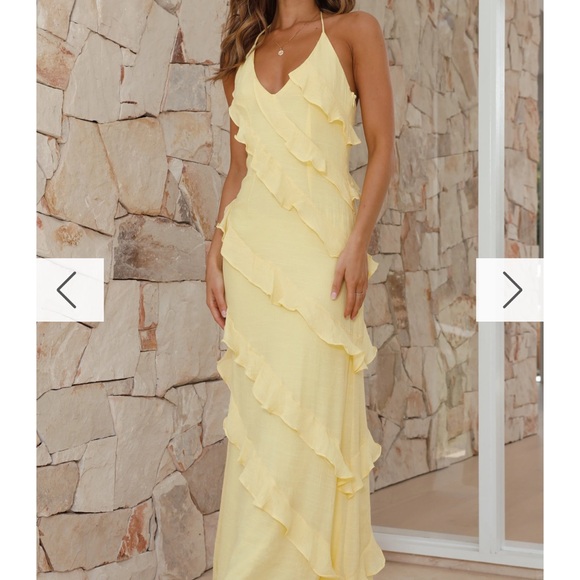 Yellow Ruffled Halter Dress - Picture 3 of 4